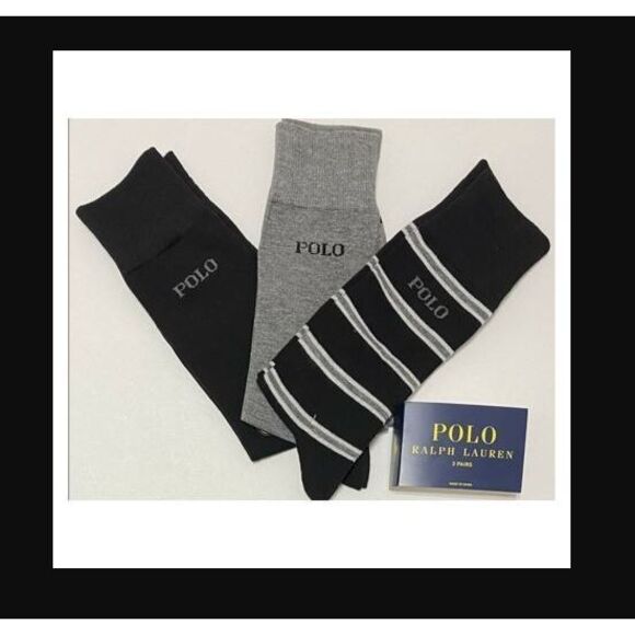 Polo Ralph Lauren Men's Sz 10-13 Black/Gray/Striped 3-Pair Casual/Dress Socks - Picture 8 of 8